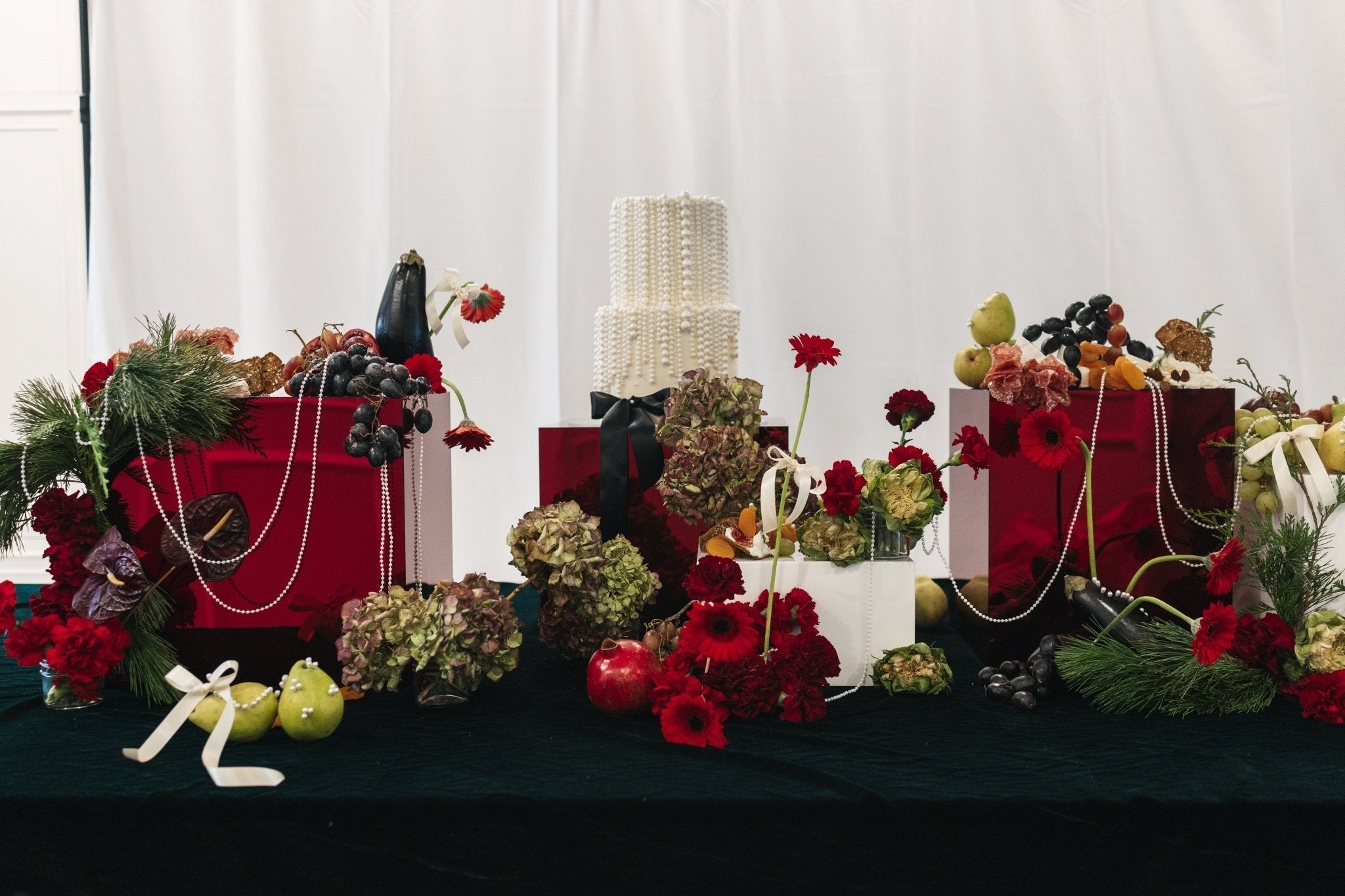 Red Mirrored Set for Bold, Luxe Events - Plinths New York