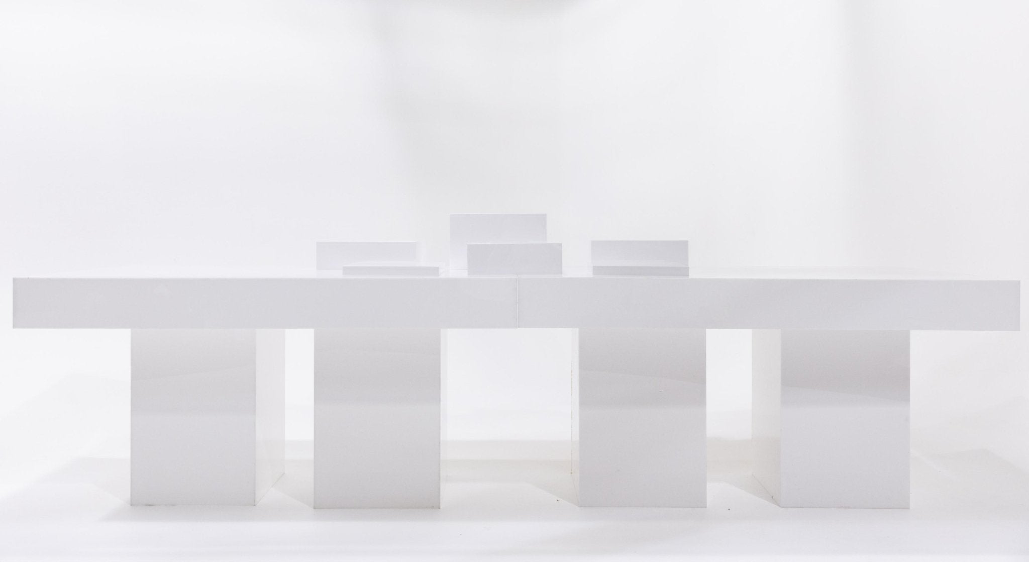 Classy Low White — Large-Format 6-Piece Low-Profile White Acrylic Display Risers — front view — Plinths New York